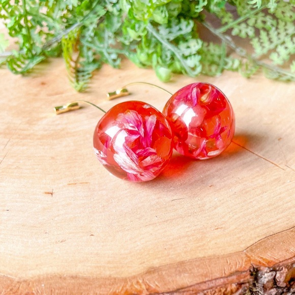 Cherry Earrings Dangle Drop Flower Resin Fruit Aesthetic Minimal Ear Bar Stud - Picture 5 of 6
